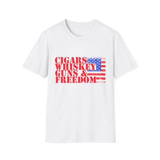 Cigars, Whiskey, Guns & Freedom Unisex T-Shirt, Patriotic Tee, Men's Graphic Tee, Gift for Him, Relaxed Fit Shirt, Casual Wear