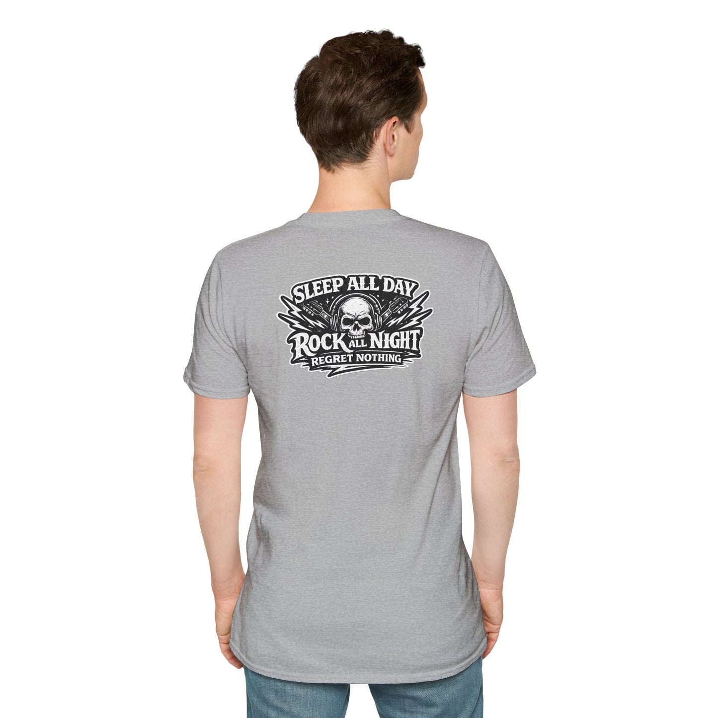 Rock & Roll T‑Shirt — “Sleep All Day, Rock All Night” Vintage Skull Band Tee