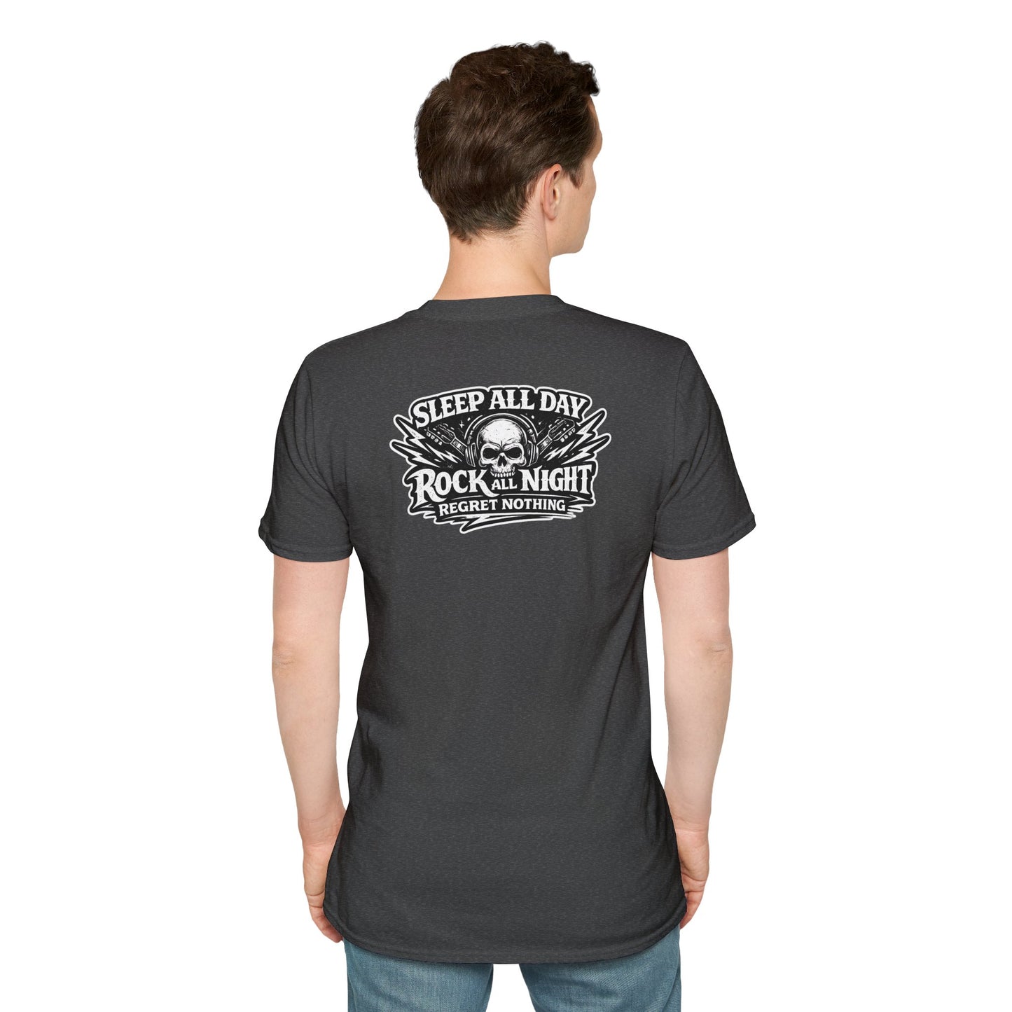 Rock & Roll T‑Shirt — “Sleep All Day, Rock All Night” Vintage Skull Band Tee