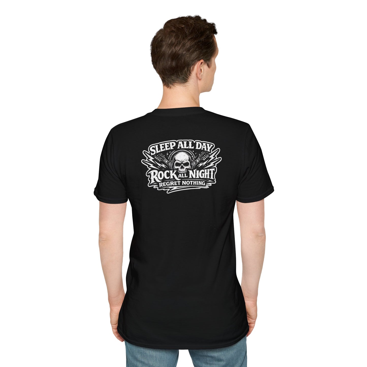 Rock & Roll T‑Shirt — “Sleep All Day, Rock All Night” Vintage Skull Band Tee