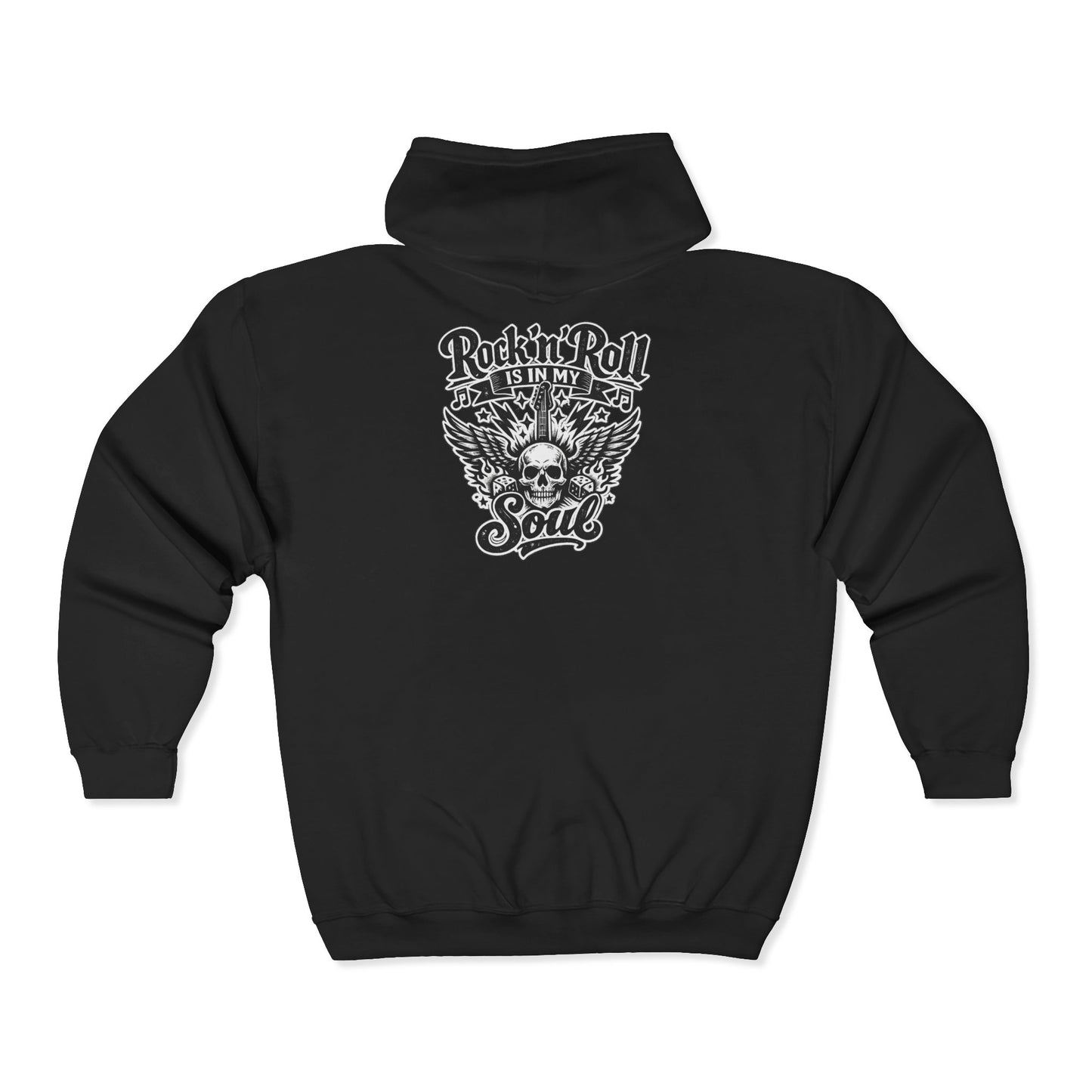 Rock-n-Rolla Zip Hoodie — "Rockin' Roll is in My Soul" Guitar Skull Graphic