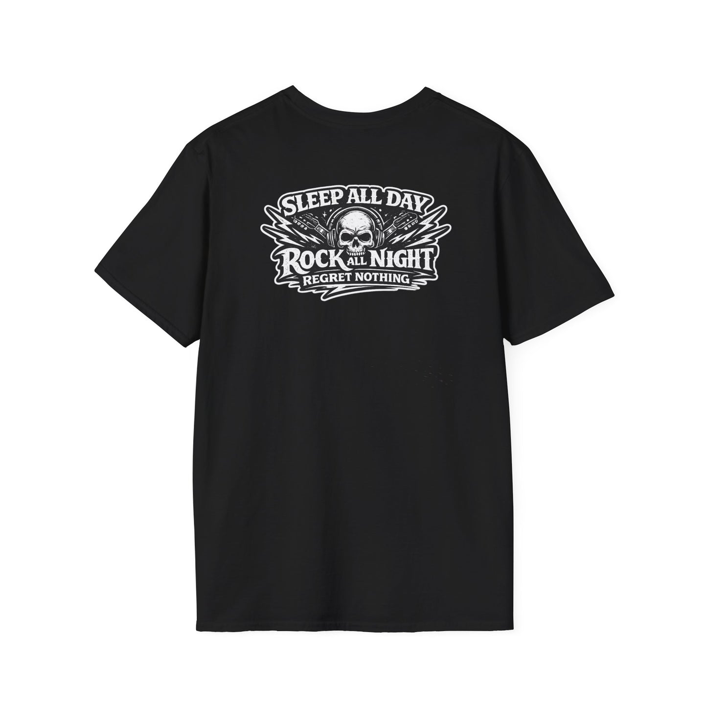 Rock & Roll T‑Shirt — “Sleep All Day, Rock All Night” Vintage Skull Band Tee