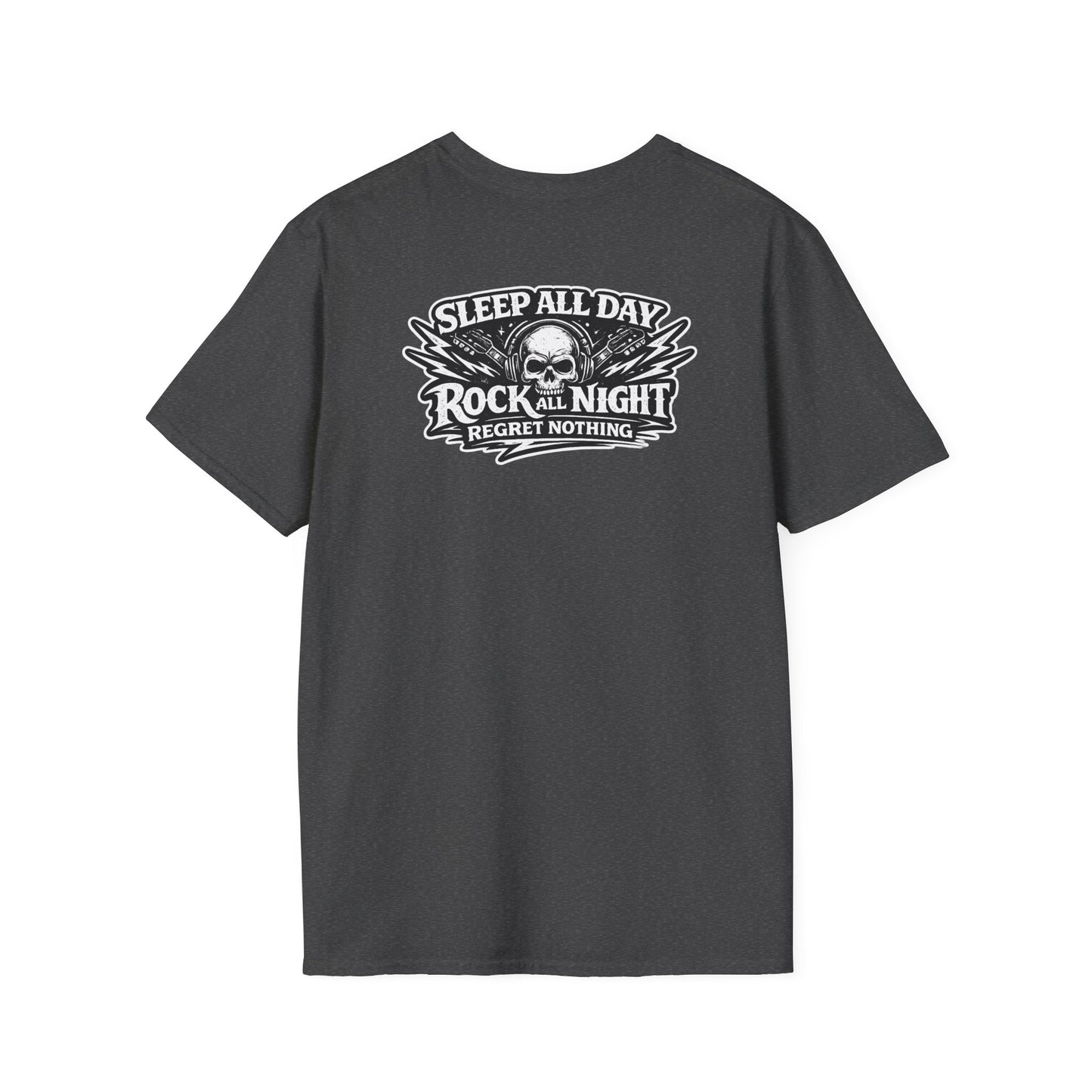 Rock & Roll T‑Shirt — “Sleep All Day, Rock All Night” Vintage Skull Band Tee