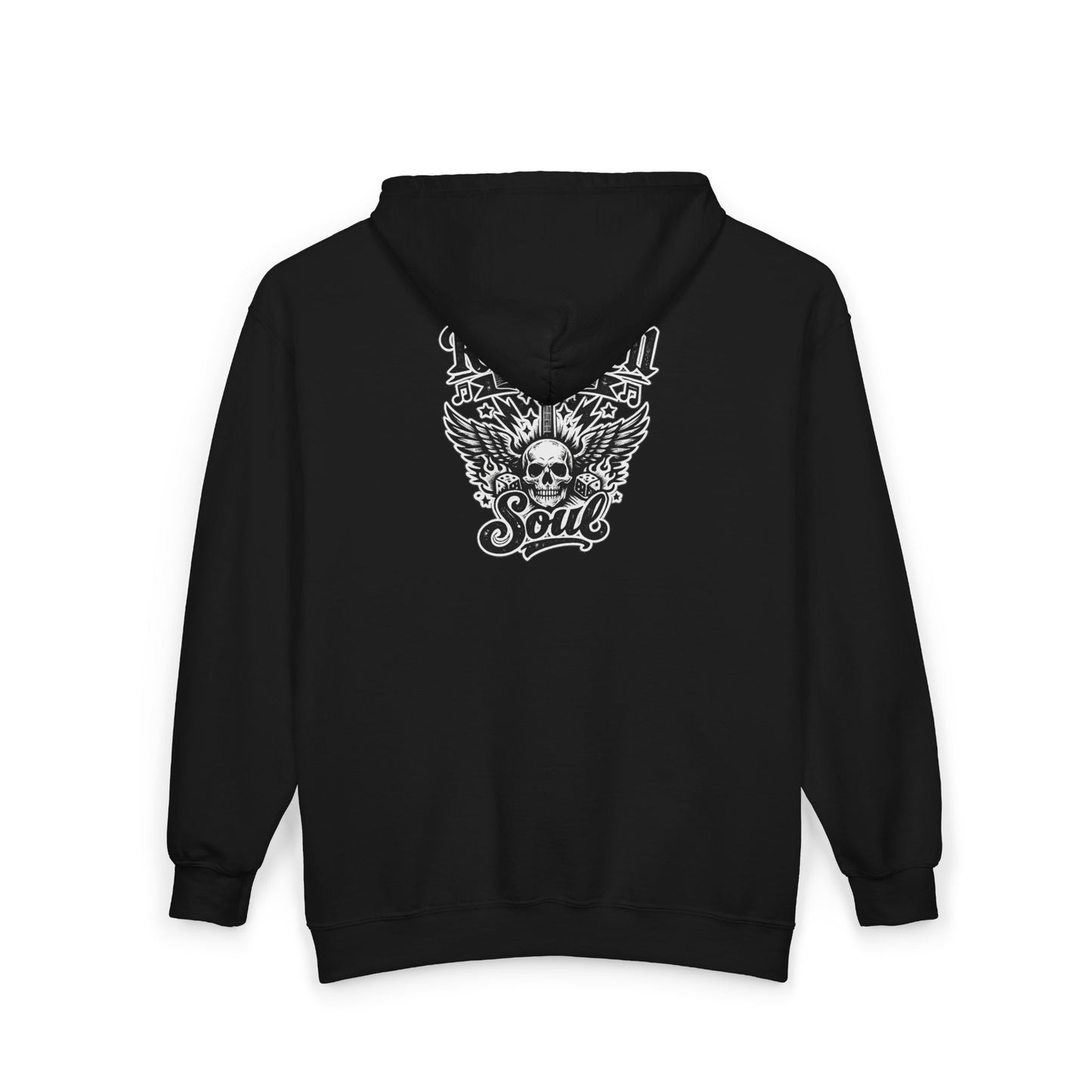 Rock-n-Rolla Zip Hoodie — "Rockin' Roll is in My Soul" Guitar Skull Graphic