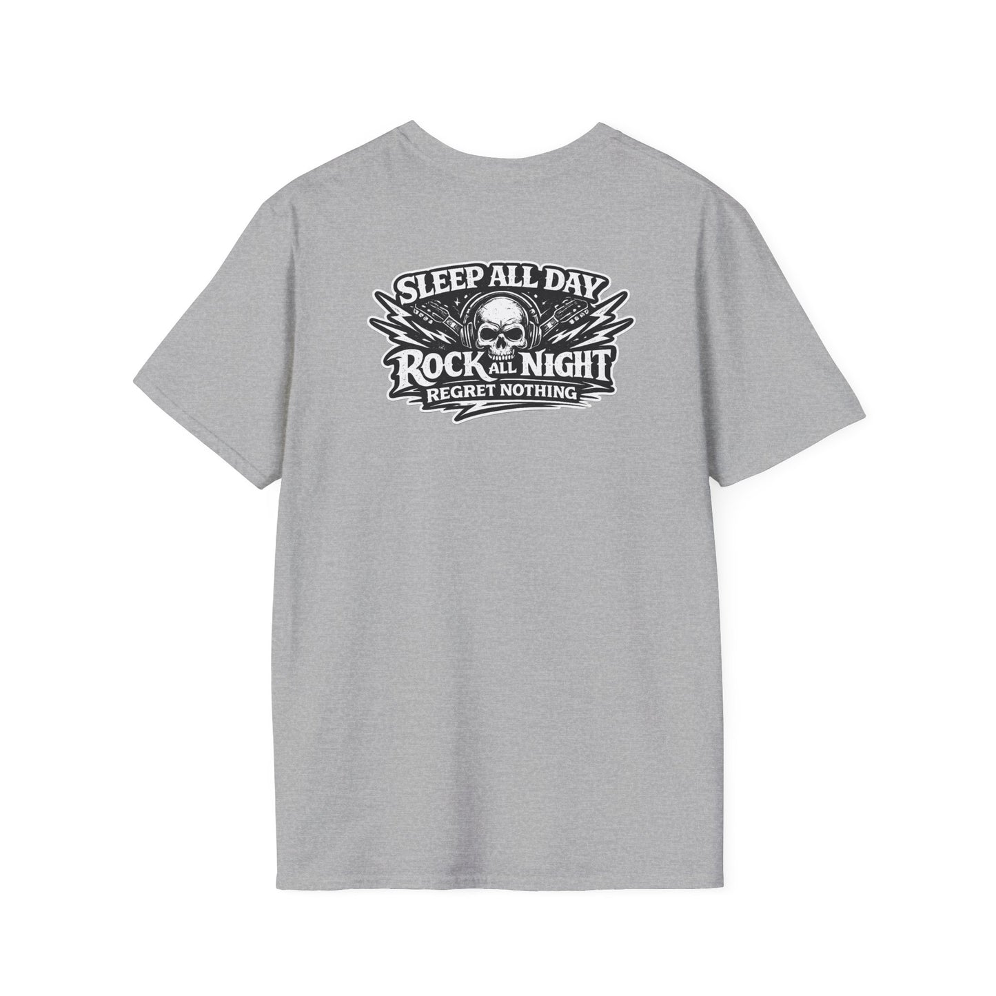 Rock & Roll T‑Shirt — “Sleep All Day, Rock All Night” Vintage Skull Band Tee
