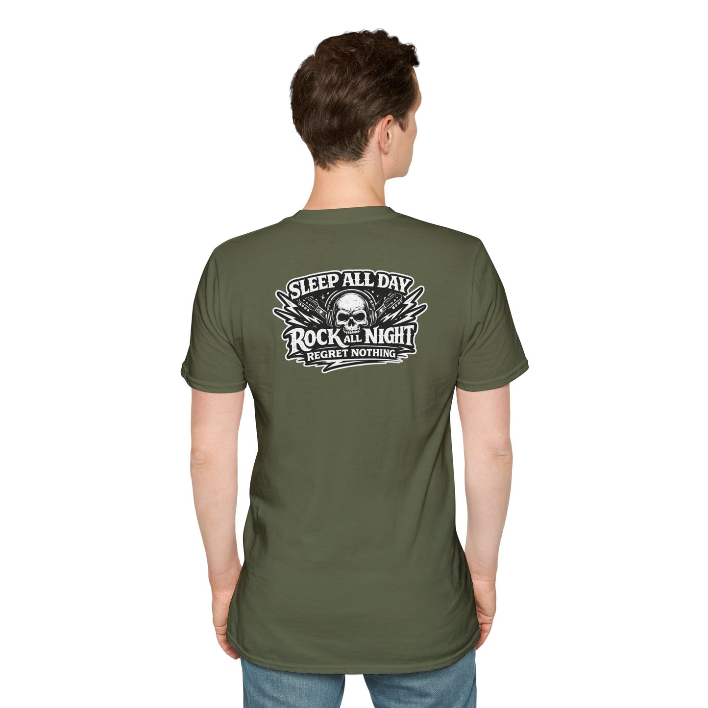 Rock & Roll T‑Shirt — “Sleep All Day, Rock All Night” Vintage Skull Band Tee