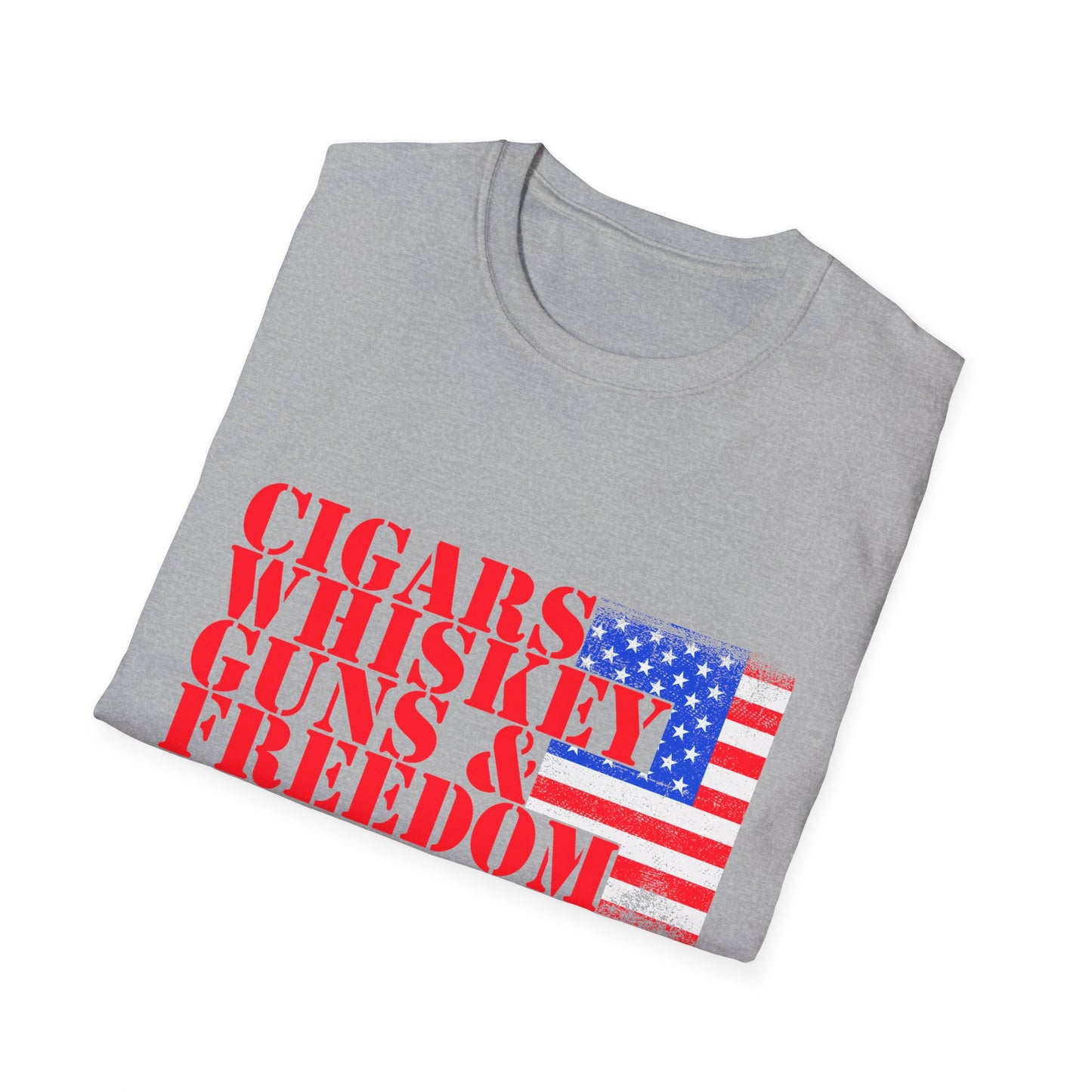 Cigars, Whiskey, Guns & Freedom Unisex T-Shirt, Patriotic Tee, Men's Graphic Tee, Gift for Him, Relaxed Fit Shirt, Casual Wear
