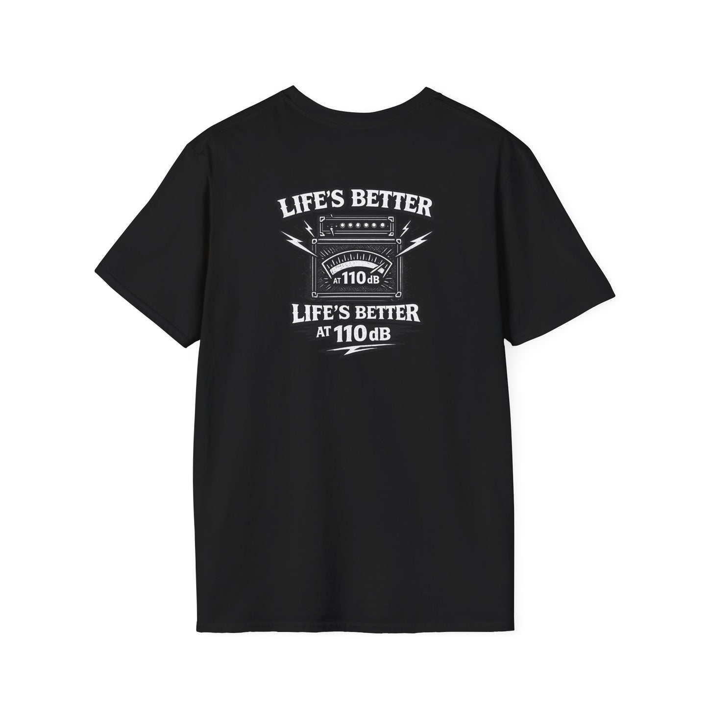 Rock ‘n’ Roll T-Shirt — “Life’s Better at 110 dB” Vintage Amp Graphic