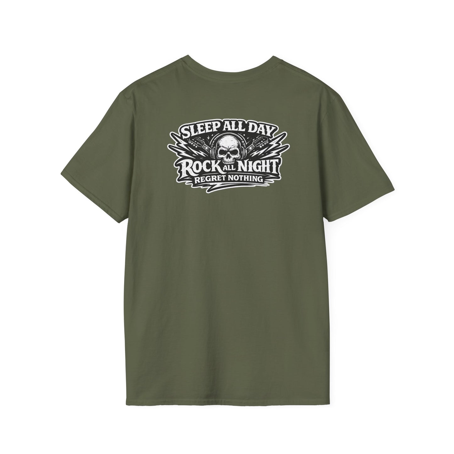 Rock & Roll T‑Shirt — “Sleep All Day, Rock All Night” Vintage Skull Band Tee