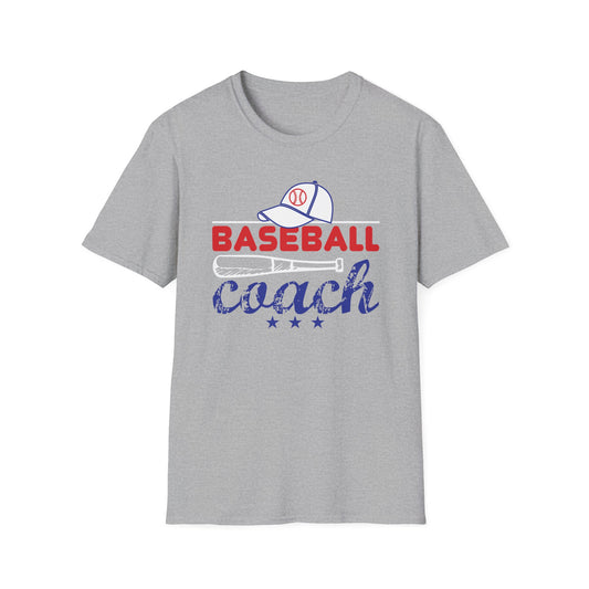 Baseball Coach T-Shirt — Vintage Cap & Bat Design