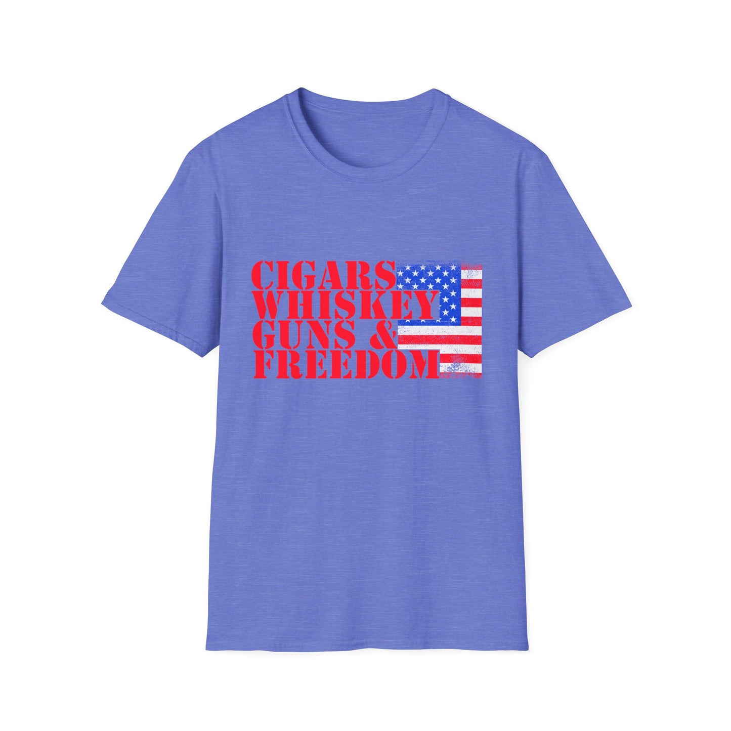 Cigars, Whiskey, Guns & Freedom Unisex T-Shirt, Patriotic Tee, Men's Graphic Tee, Gift for Him, Relaxed Fit Shirt, Casual Wear